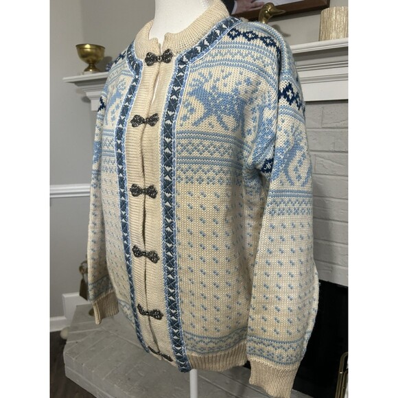 Dale of Norway Fair Isle Cardigan Sweater Blue White Women S Nordic Metal Clasps - Picture 3 of 6